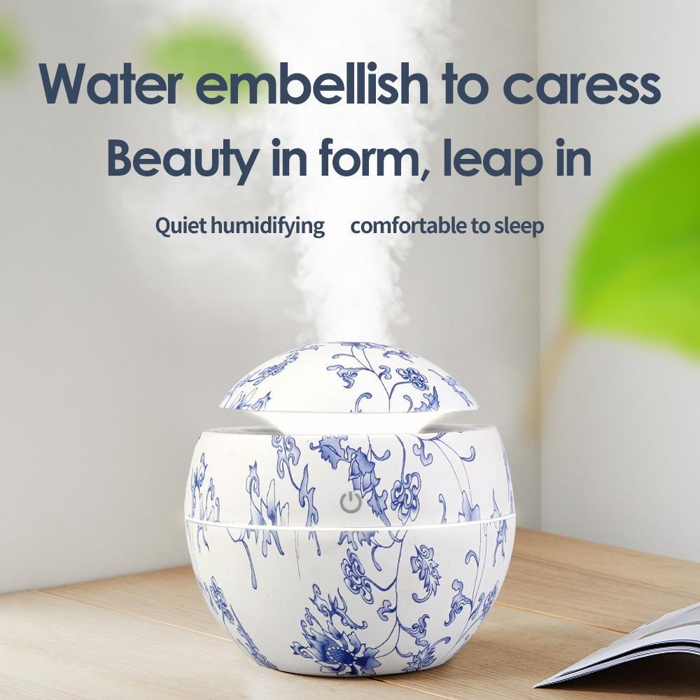 Modern NEW TREND Handmade Print Colorful Rose Mini USB Aroma Essential Oil Diffuser Ultrasonic Air Humidifier Mist Maker Aroma  7 Color LED Light Home Office Decor Diffuser for Living room and Bedroom