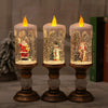 Christmas LED Candle Light Water Filled Snowing Glitter Santa Snowman Retro Ornament Flickering Flame Holiday Decor